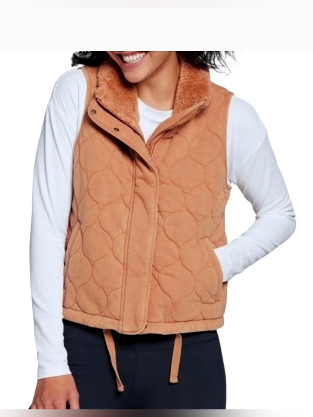 CALIA by Carrie Underwood Quilted Sherpa-Lined Vest in Camel